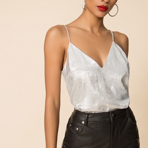 Superdown White Metallic Cami Top
